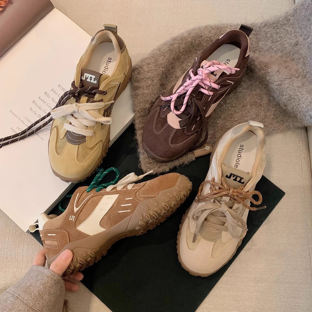 Niche German Training Forrest Gump Shoes for Women 2025 Autumn New Collection, Interior Height Increase Thick Bottom Versatile Fashion Casual Sports D