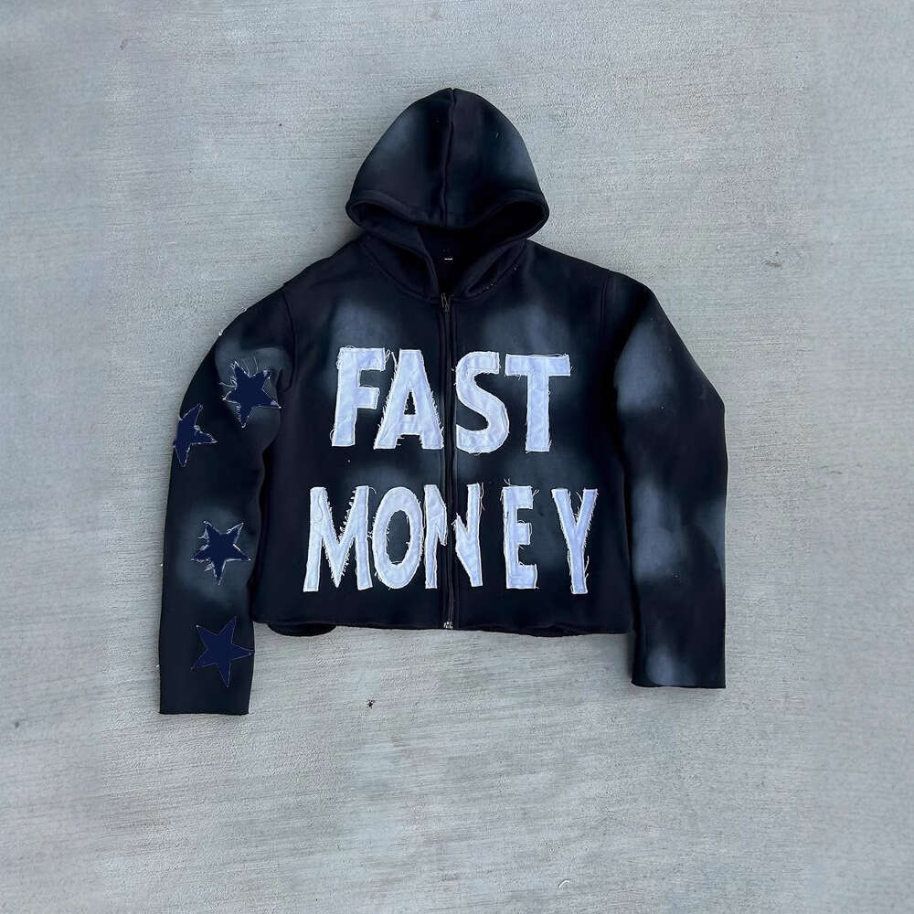 Personalized patchwork embroidered zipper sweatshirt long sleeved pullover hooded jacket street trend