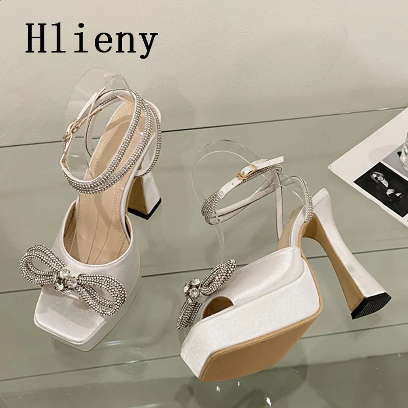 Hlieny 2025 Sexy PVC Transparency Sandals High Heels Women Pumps Fashion Bowknot Crystal Square Toe Platform Prom Shoes 250305