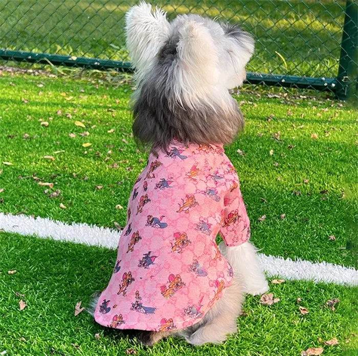 Designer Canine Apparel: Breathable Thin Shirts in Pink with Adorable Feline and Rodent Motifs