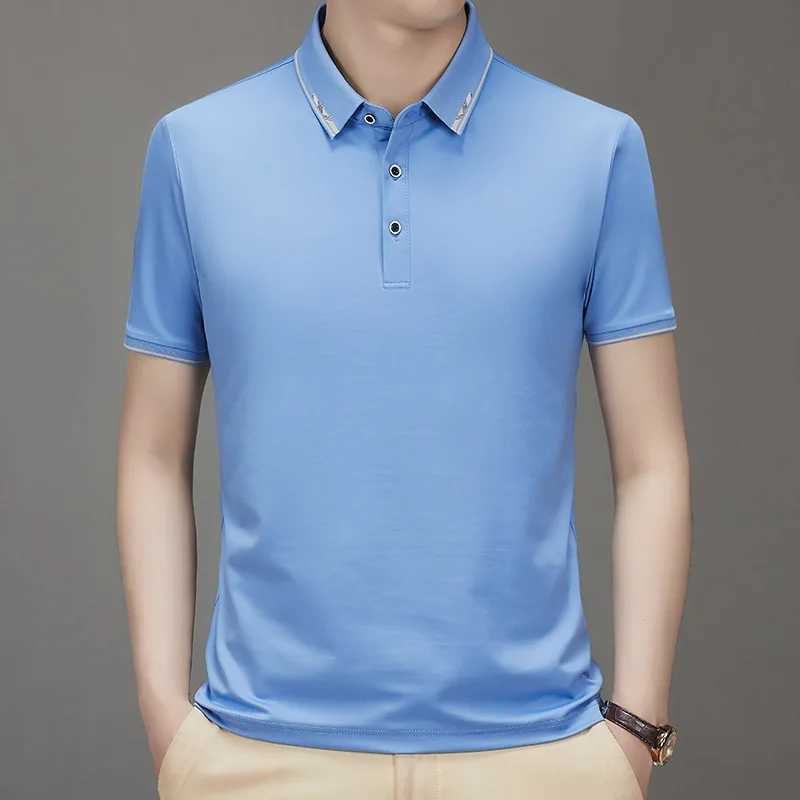 2025 Summer New Style Mens Middle-aged and Young Lapels with Mulberry Silk Fashion Casual Short-sleeved T-shirt POLO Shirt X250306