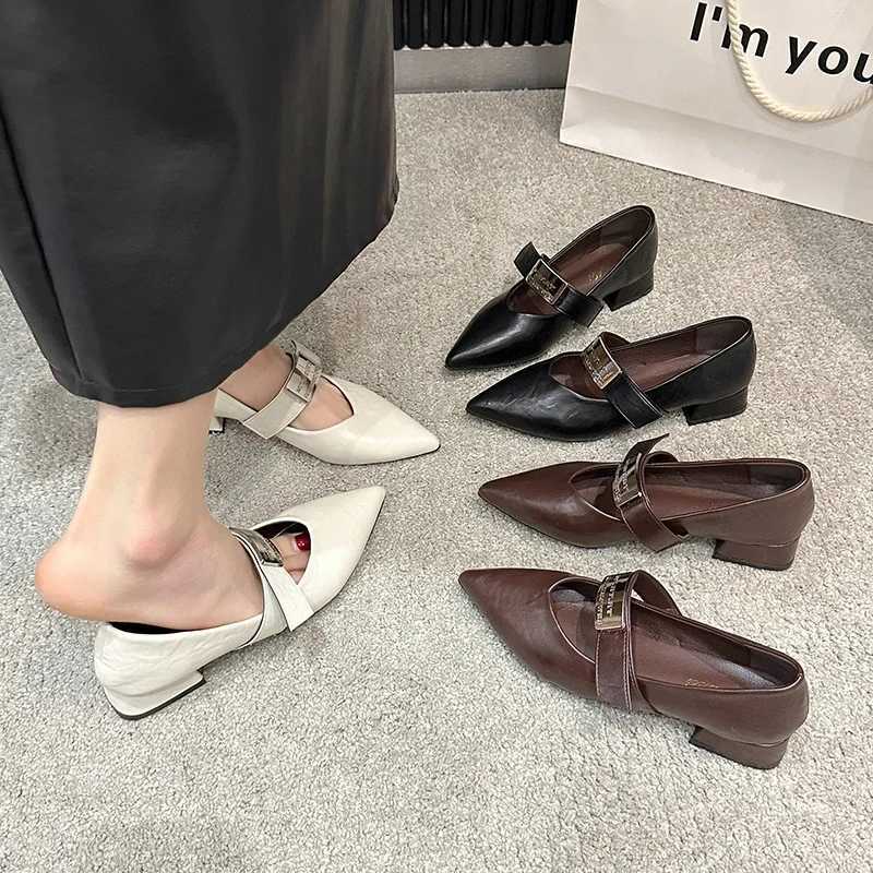 Spring From You; Pumps Shoes Pointed Toe Low Heel Shoes Metal Buckle Mary Janes Leisure Versatile Workplace Shoes Women Y250306