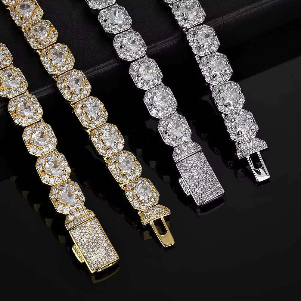 Hip Hop Streetwear Jewelry Set Men's & Women's Spring Clasp Tennis Chain Necklace Zircon Bracelet