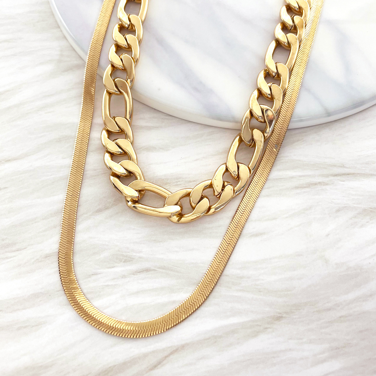 Fashion Simple Double Snake Bone Chain Creative Personality Alloy Laminated Necklace Women Designer Jewelry