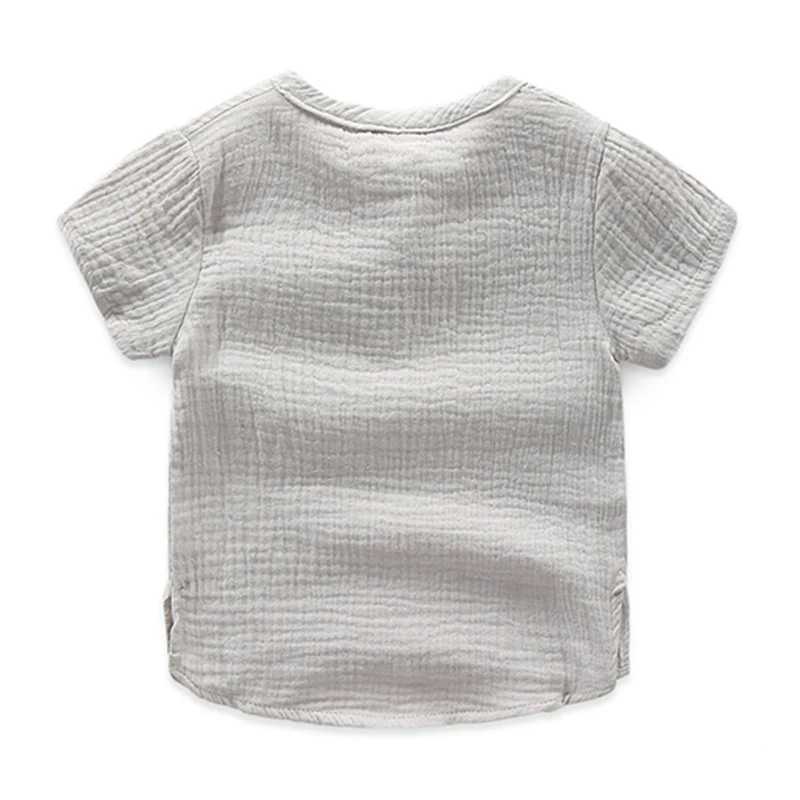 Simple Loose Children Boys Tops Summer Short Sleeve Kids Muslin Cotton T-Shirt White/khaki/grey/blue Baby Tee Toddler Clothes T250603