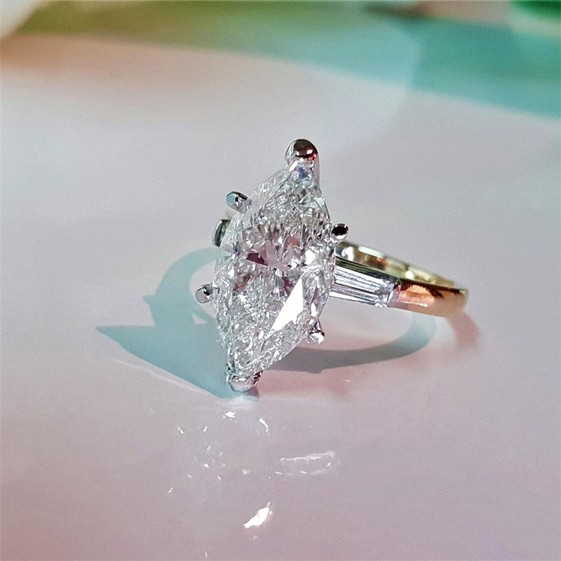 18K Solid Gold 3.0ct Marquise Cut Lab Grown Diamond Solitaire Women Engagement Ring Victorian Wedding Gold Ring