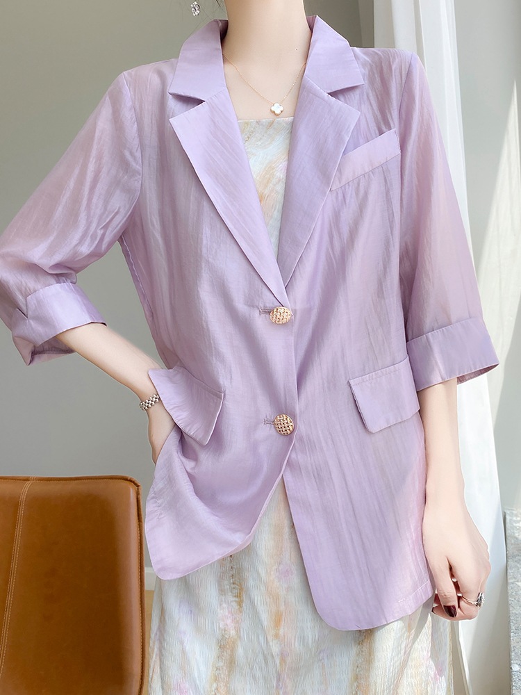 J35Elegant Summer Coverup for Ladies - Breathable UV Shielding Three-Quarter Sleeved Cardigan Jacket