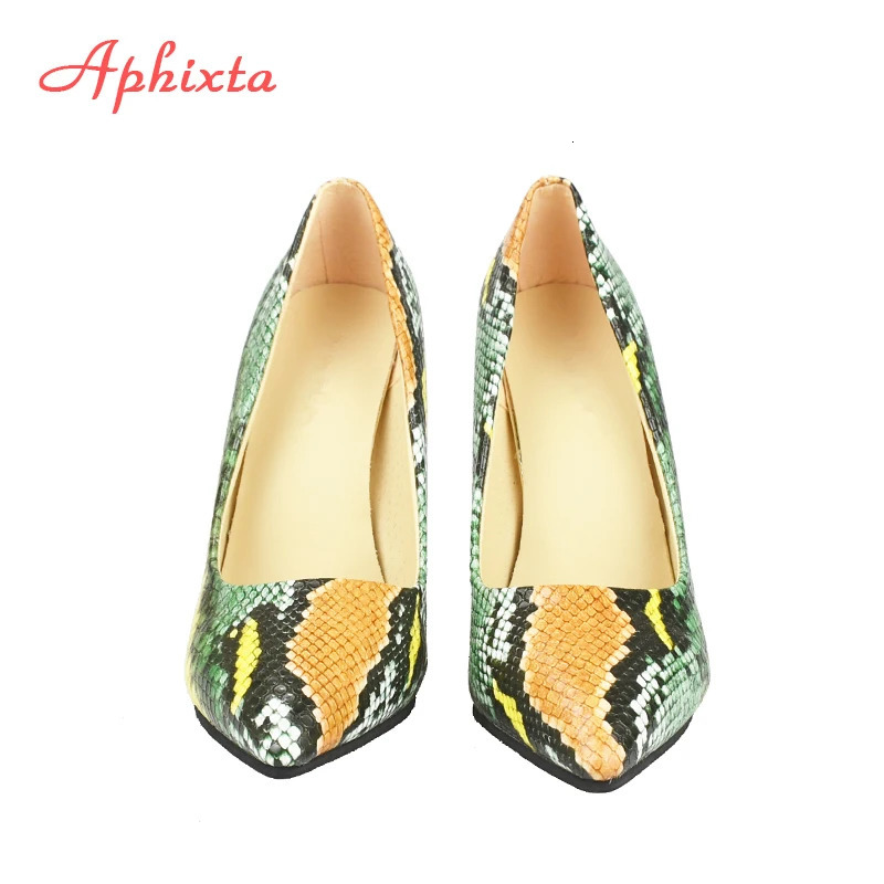 Aphixta Snake Prints Leather Pumps Women Shoes 10cm stiletto Heels Pointed Toe Office Party Dress Shoes Woman Big Size 42 250306