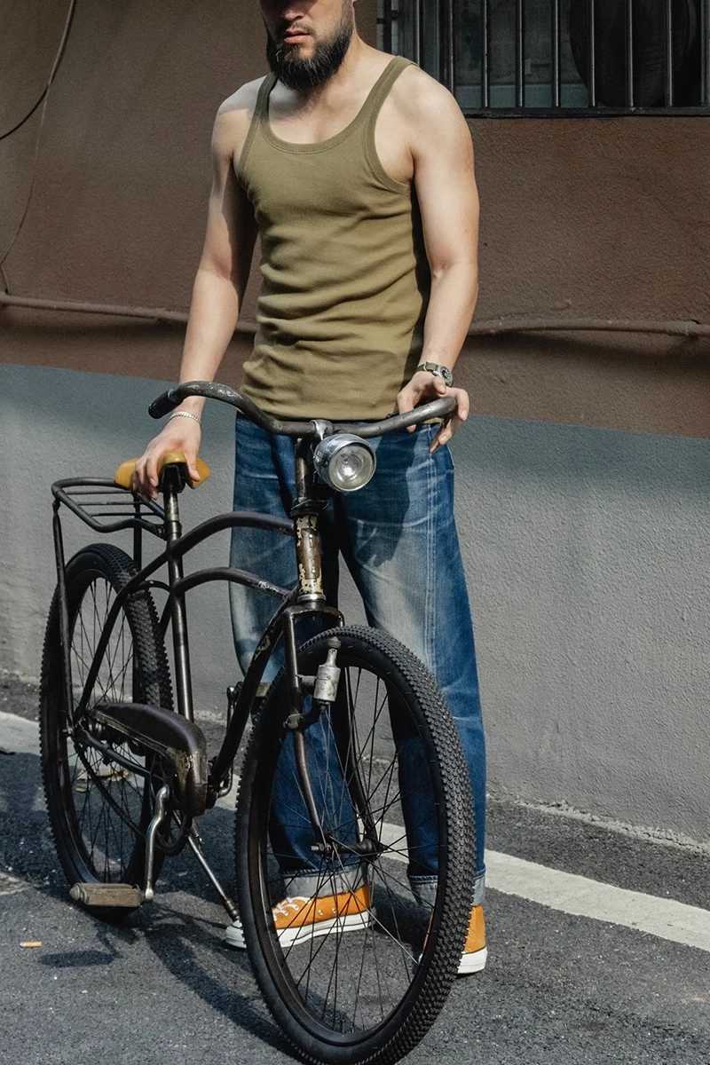 Bronson Old Fashion Thin Strap Tank Top Ribbed Cotton Sleeveless Undershirt MenT250318