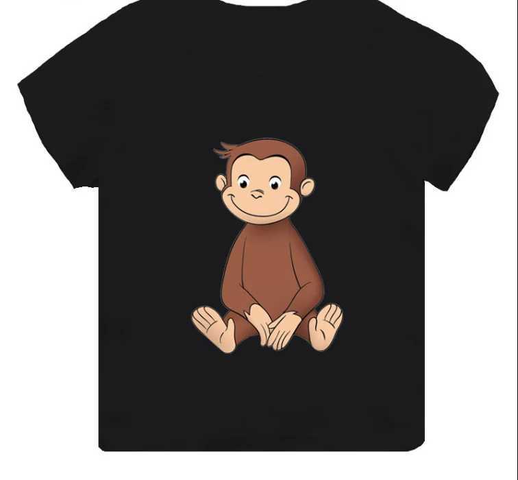 Hot Sale Monkey Print Cartoon Kids T-shirt Girls ClothesSummer Baby Boys Black Short Sleeve T shirt Children TopsT250306