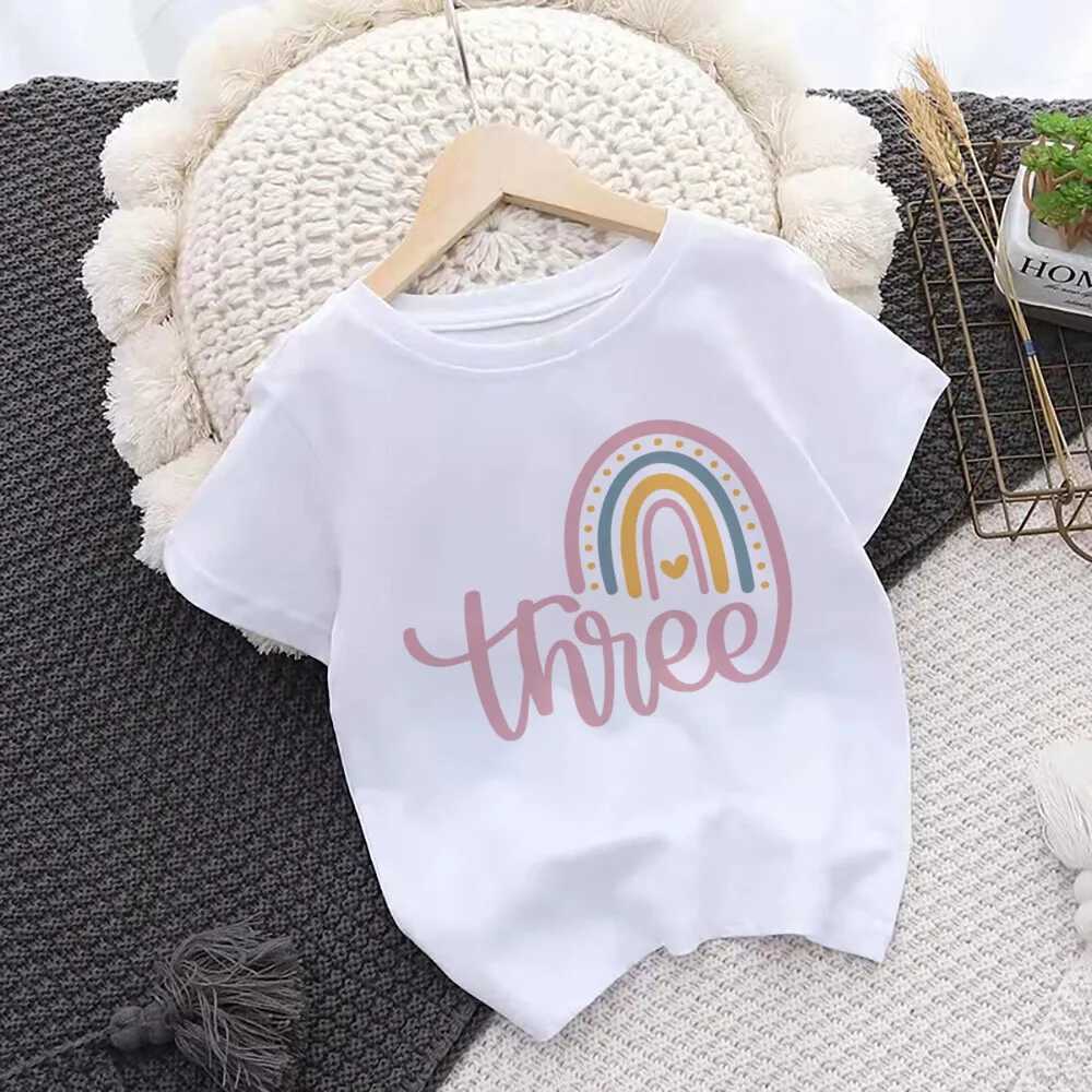 Rainbow Birthday Shirt 1 2 3 4 5 6 Birthday T-Shirt Wild Tee Girls Party T Shirts Rainbow Clothes Kids Gifts Fashion Tops TshirtT250306