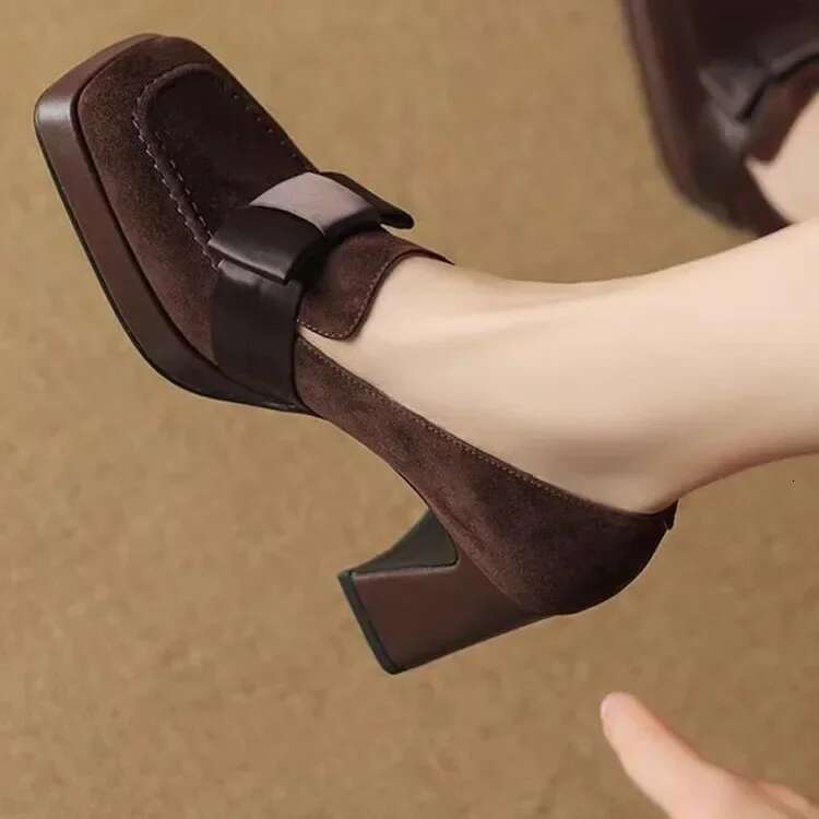High 2025 New Fashion Bow Dress Loafers Female Platform Heels Leather Mary Jane Retro Women Shoes Solid Color