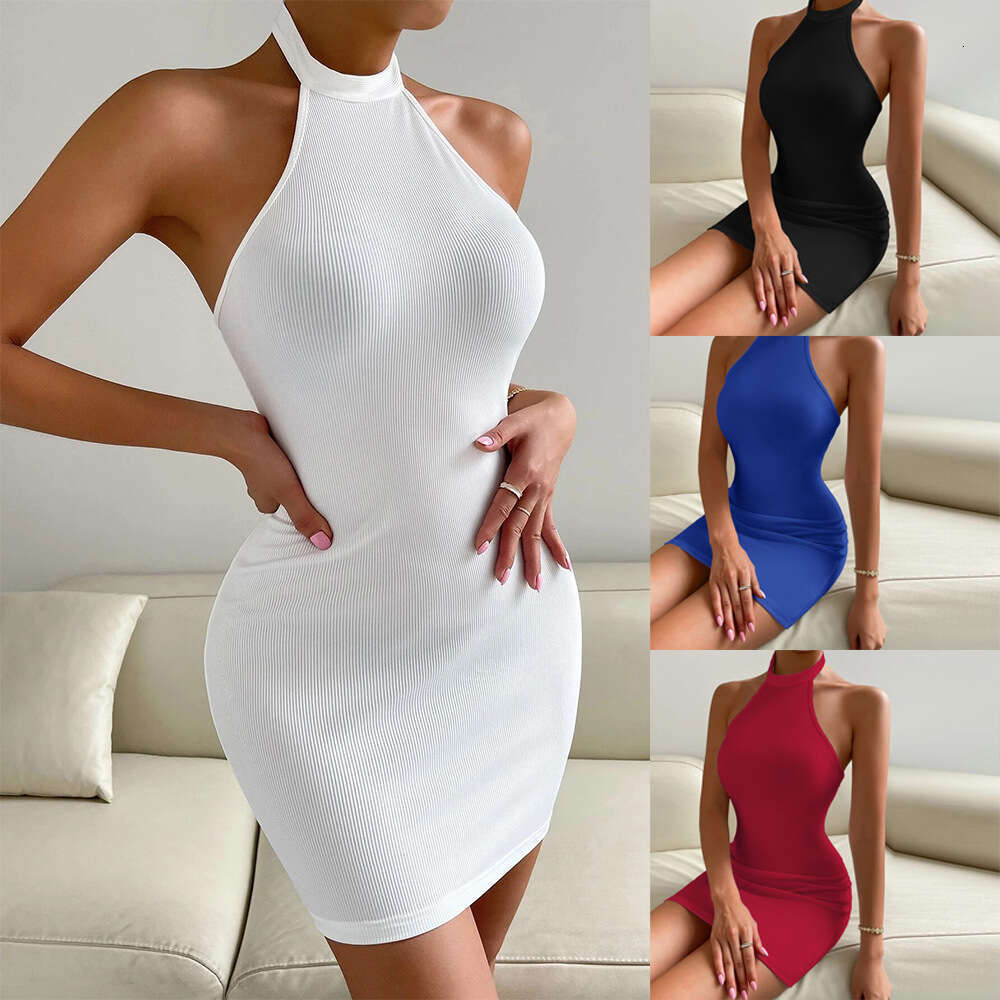 Women's Spring/Summer New Party Sexy Backless Standing Collar Sleeveless Wrapped Hip Dress KLMY