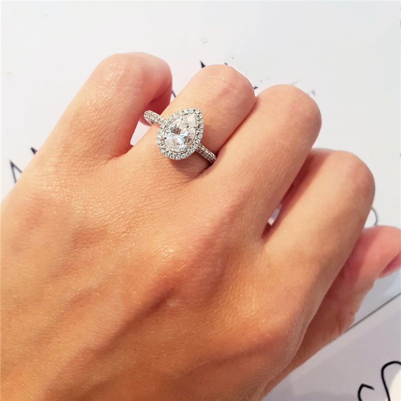 Jewelry 14K Real Gold Pear Cut 2.0ct Lab Grown Diamond E VVS1 IGI Certificate Engagement Ring Solid Gold Halo Pear Shape Wedding Ring For Women