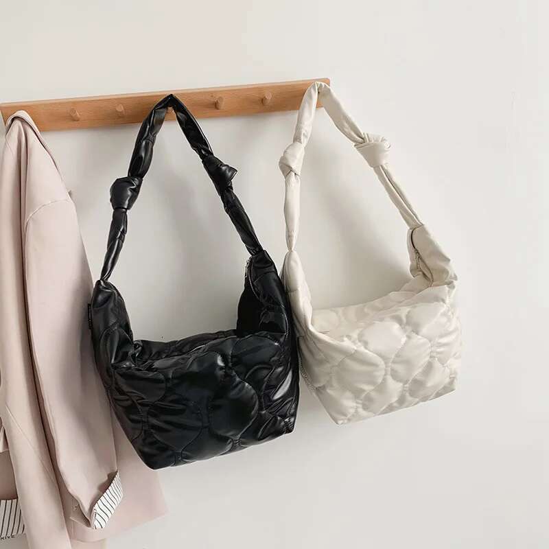 Casual Crossbody Leather Large Capacity Zipper Purse Down Cotton Women Soft Quilted Totes Bag Satchels