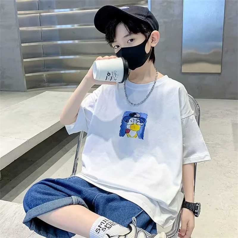 2023 Summer Kids Clothes Korean Fashion Print Short Sleeve Tops Tees Boys Girls Clothes 100% Cotton Cartoon T Shirts Children T250603