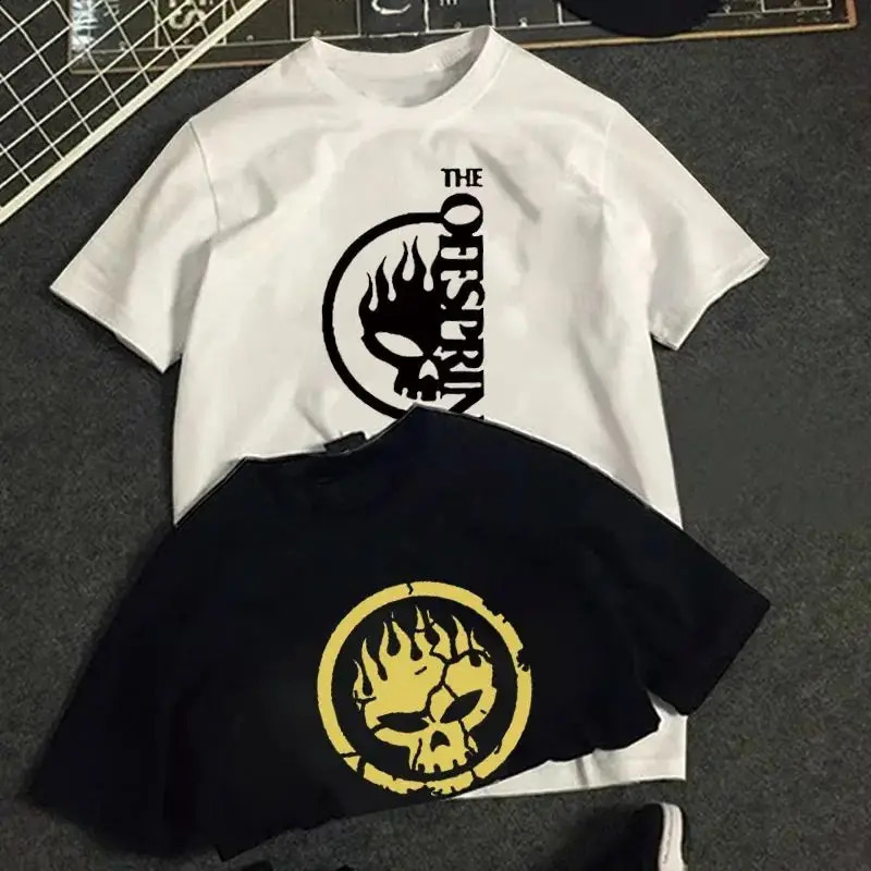 Flame Skull Head Punk Tshirt The Offspring Band Top Men Hipster Streetwear Clothing Shirts 250227