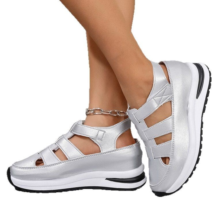 Large thick soled toe open back wide strip sandals, 2025 summer new height increasing casual style women's shoes #ddmykukumalu