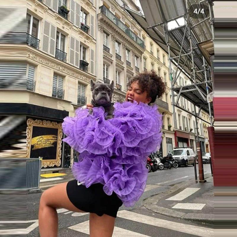 Womens Jackets Purple Organza Jacket Top Ruffles 2025 Blouse Layered Party Wear Birthday For Women Long Sleeve Open Stitch Tops