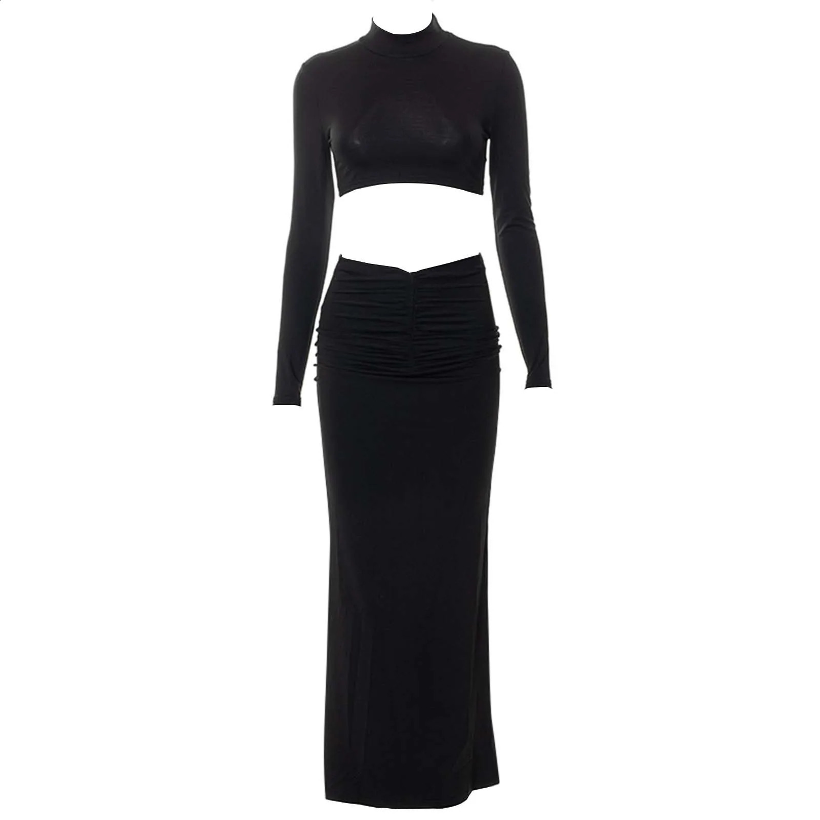 Winter Elegant Womens Sets Korean Large Sexy Evening Turtleneck Y2k Pencil Skirt Sets 2 Piece Outfit Office In Matching Set 250228