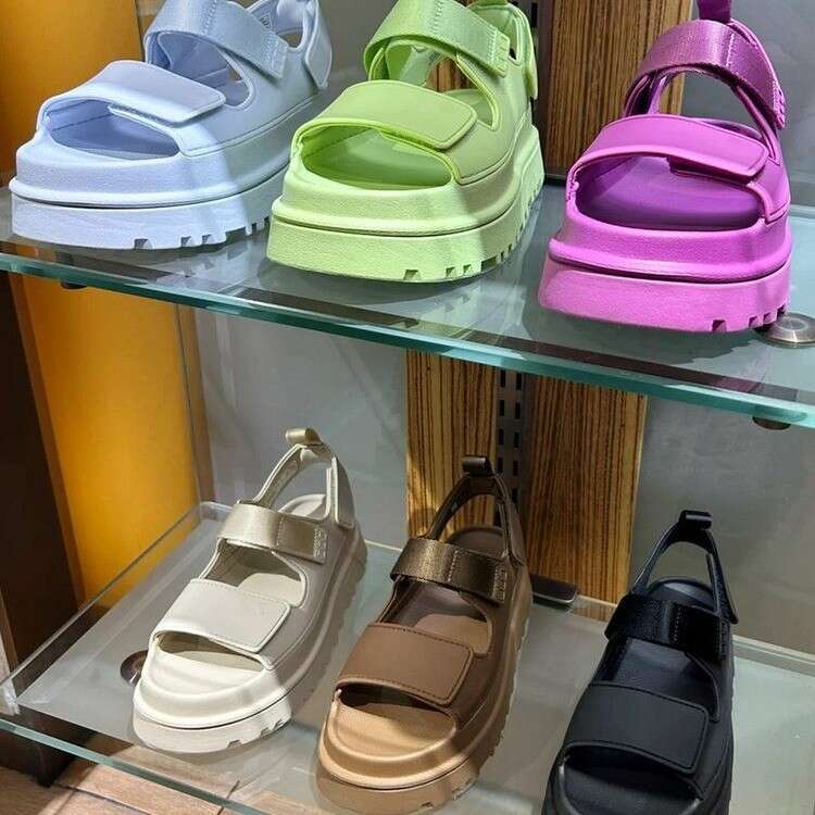 25 Summer New Velcro Sponge Cake Thick Bottom Increased Comfort Candy Color Versatile Casual One Word Open Toe Roman Sandals