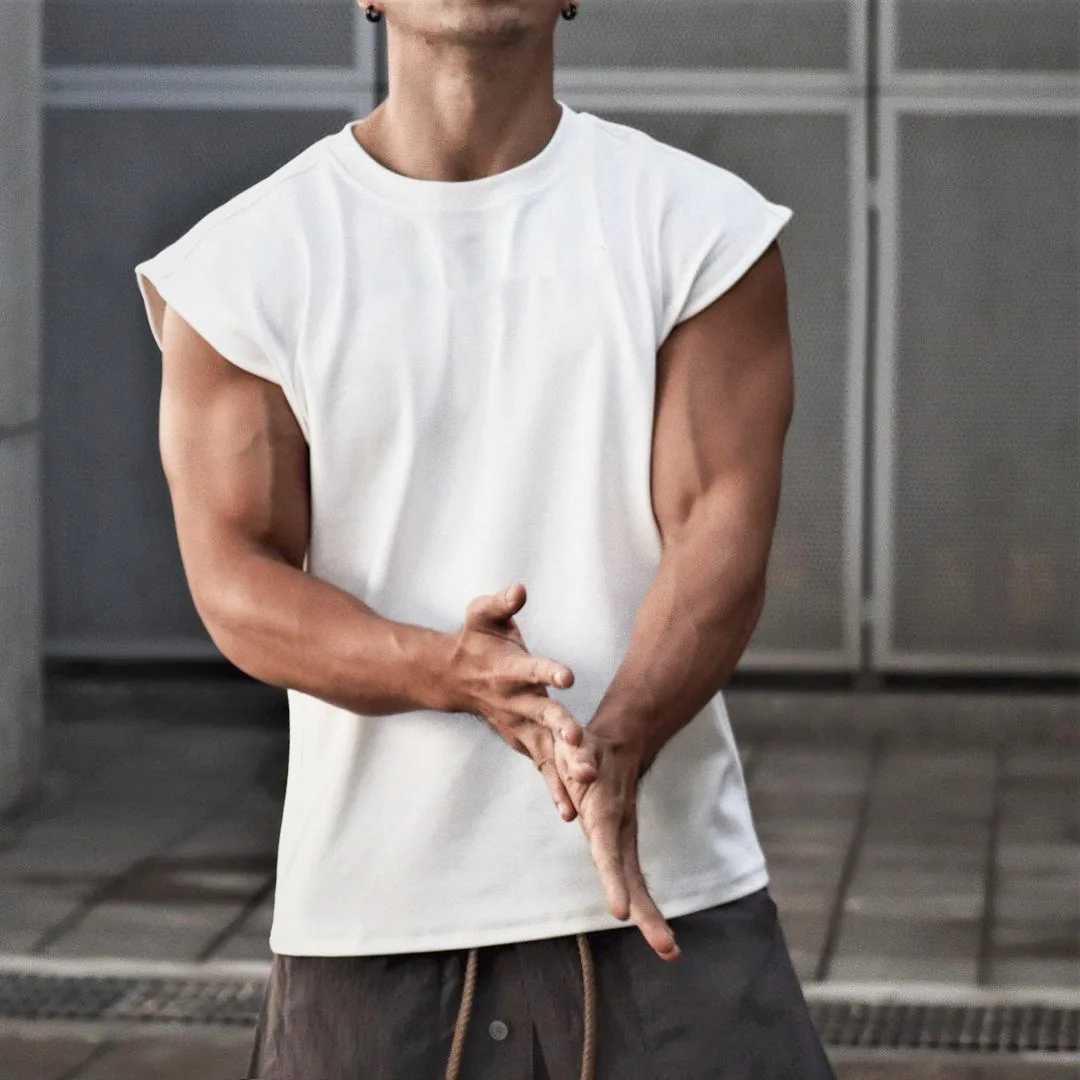 Men Tank Top Broad Shoulder Vest Casual Loose Mens Top Workout Exercise Clothing Sleeveless Shirt Cotton T-shirt MensT250318