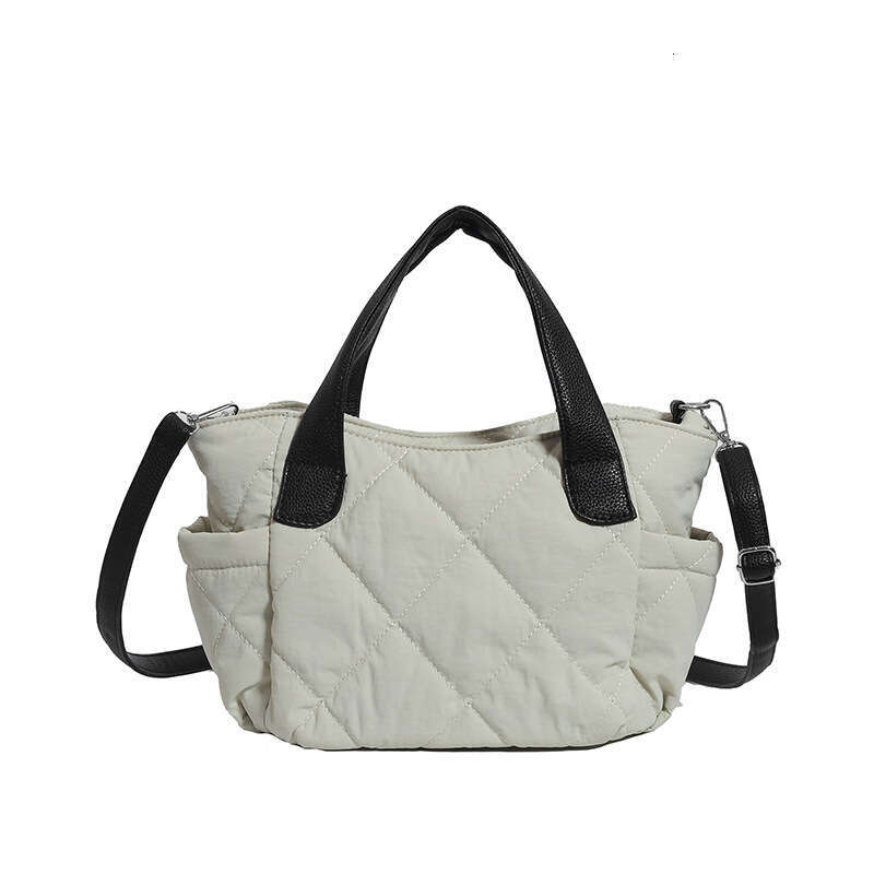 Autumn And Winter Cotton Clothing Handbag, Women's Simple Nylon Soft Tote Bag, High-End Diamond Grid Single Shoulder Crossbody Bag