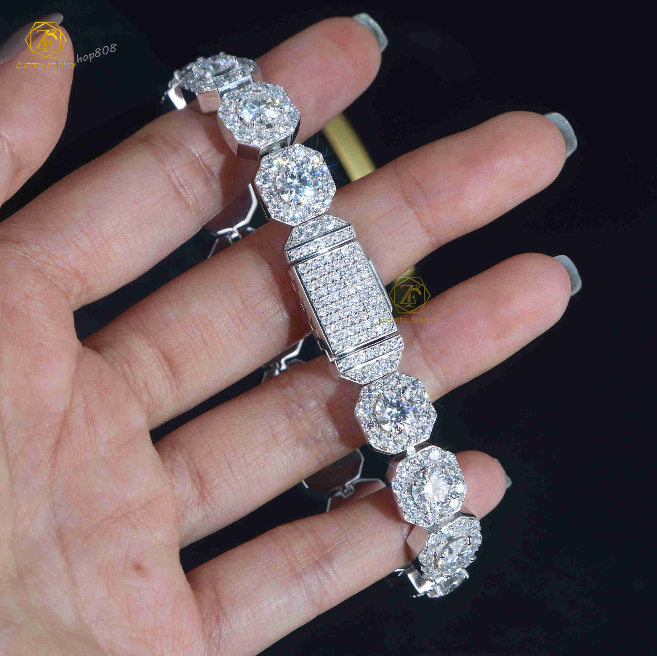 Pass Diamond Tester 925 Silver Hip Hop Jewelry Men 6.5mm Moissanite Chain 11MM Width Iced Out Micro Clustered Tennis Bracelet