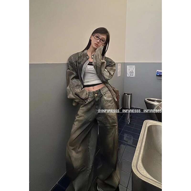 2024 Retro Wide Jeans Girl Women Autumn Winter Y2k American Casual High Waist Loose Look Slimming Straight Leg Dragging