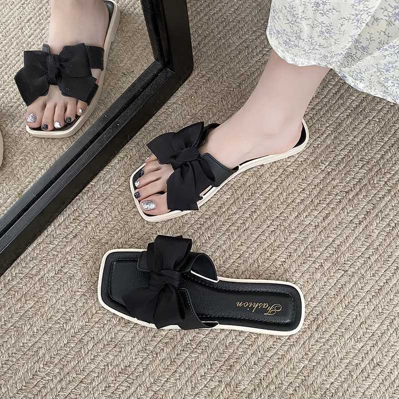 Mens Slippers Summer New Fi Elegant Bow Casual Indoor N Slip Breathable Outdoor Beach Slippers for Men Y250306