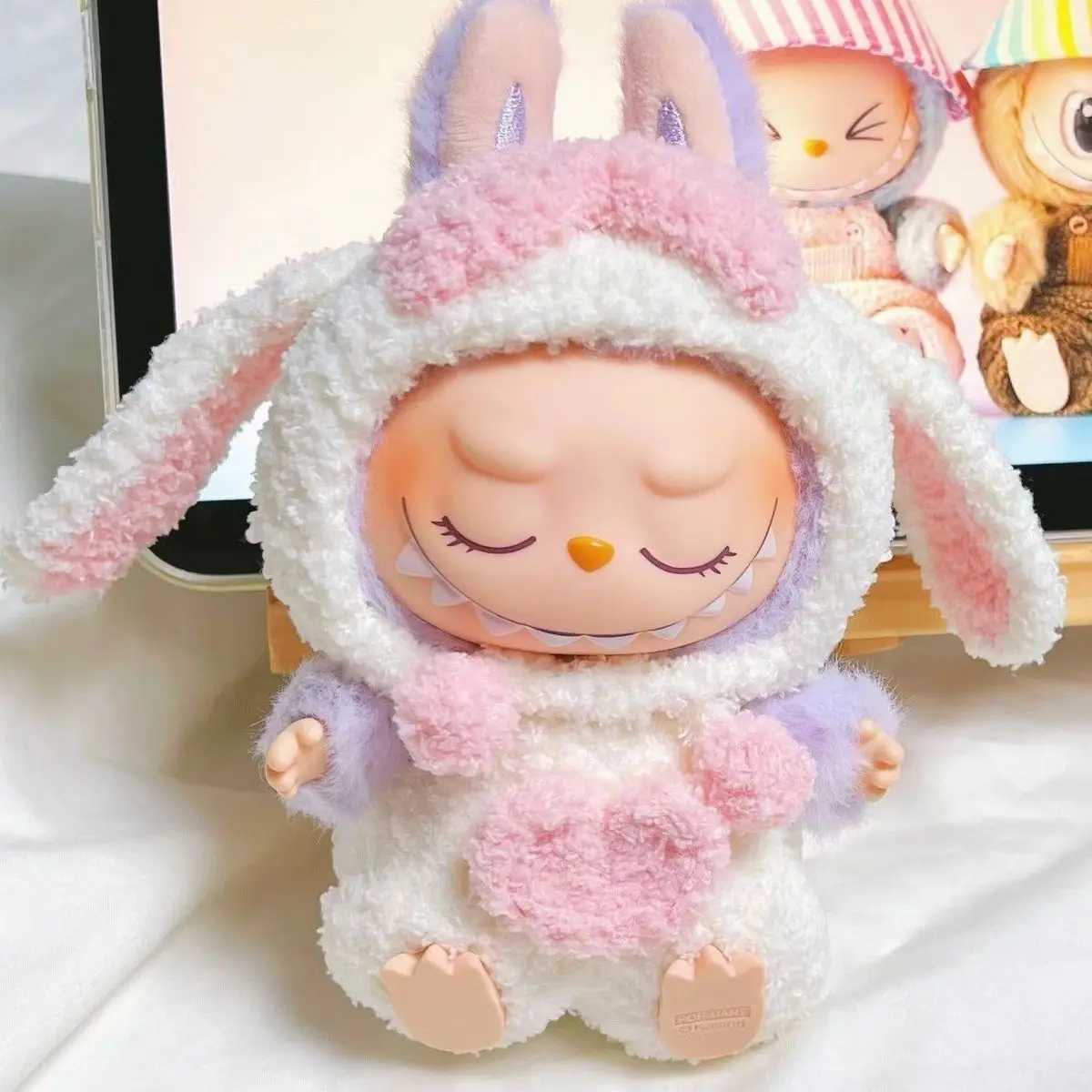 For 17cm Labubu Dolls Accessories DIY Doll Clothes Heartbeat Long Eared Furry Rabbit Costume Cartoon Dress Up Labubu OutfitT250307