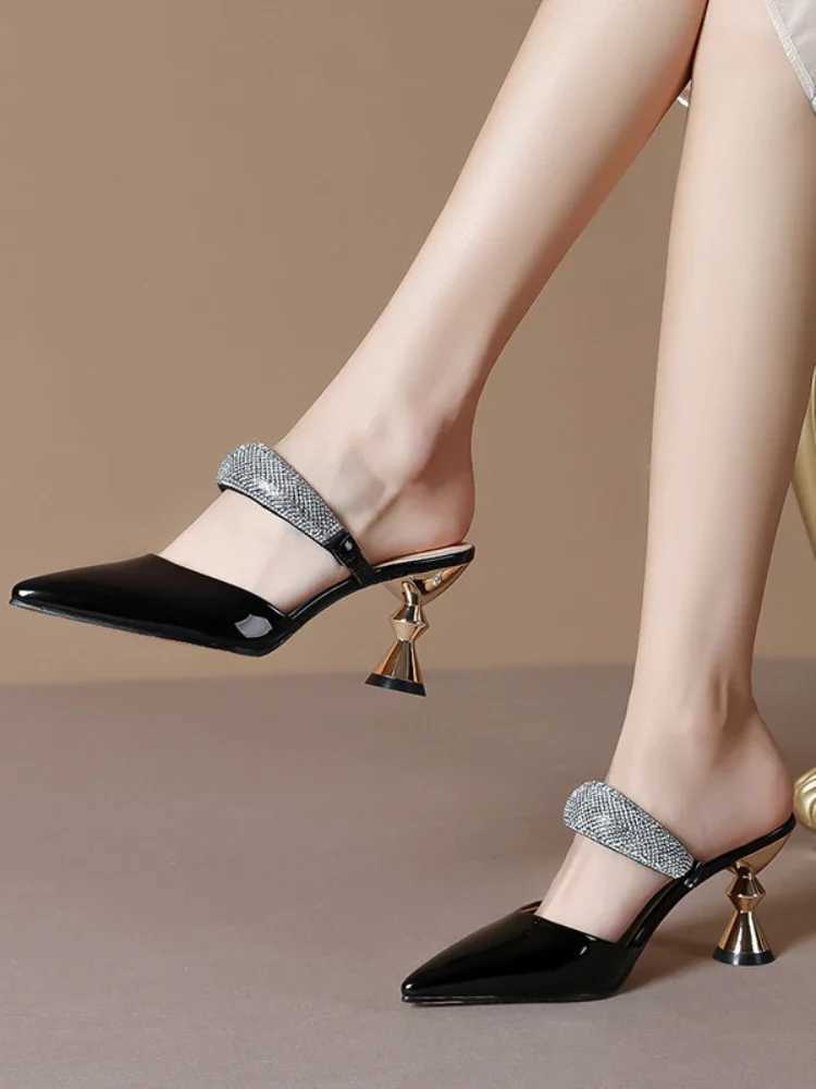 Pointed Designer Slides Fi Rhines N-Slip Wen Slippers Elegant High Heel Outdoor Pearl Party Shoes Summer New Pumps Y250306