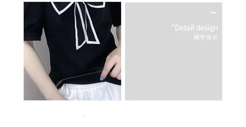 Simple Tied V-Neck Black Slim Puff Sleeves Slimming And Fashionable T-Shirt For Women
