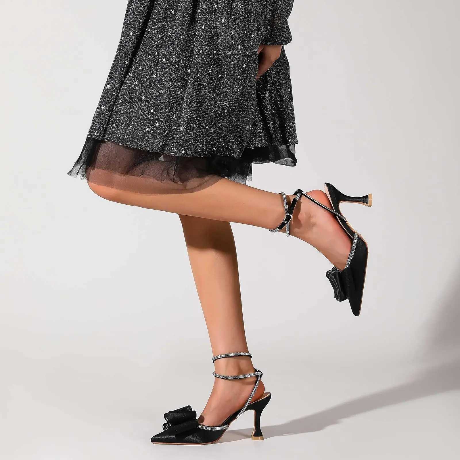 Black h pointed toe rhine slingback. Sexy high h reliable and elegant shoes. Y250306