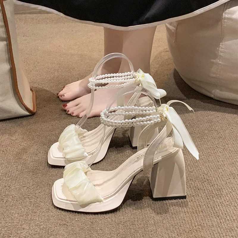 Cfort Shoes for Wen Pearl Sandals In Chunky Suit Fem Beige Increasing Height Block H All-Mah Black Bow 2025 Y250306