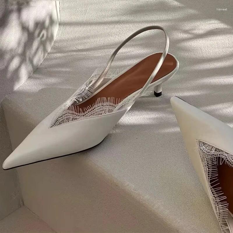 Sandals Pointed Toe Fashion Mid Heels Summer Slippers 2025 Elegant Women Pumps Shoes Leather Sexy Shallow Zapatillas