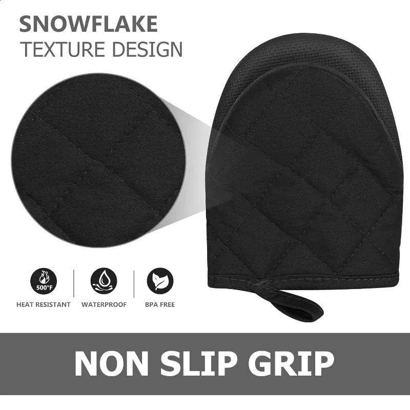 1 Pair Short Oven Mitts Silicone Kitchen Oven Gloves High Heat Resistant 500 with Non Slip Grip Surfaces and Hanging Loop Black 250305