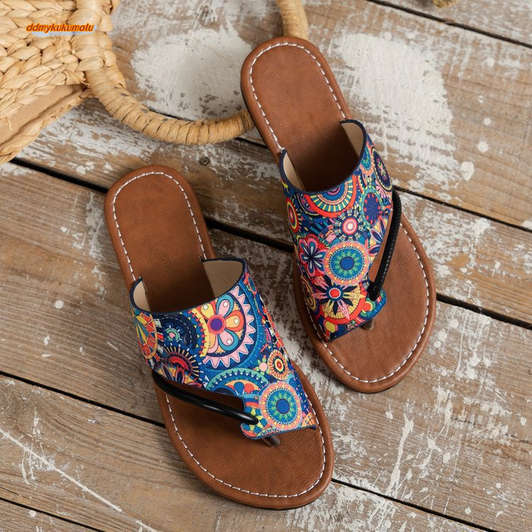 Sunflower Bohemian Style Set, Toe Fish Mouth Flat Beach Sandals, Summer Large Women's Shoes #ddmykukumalu