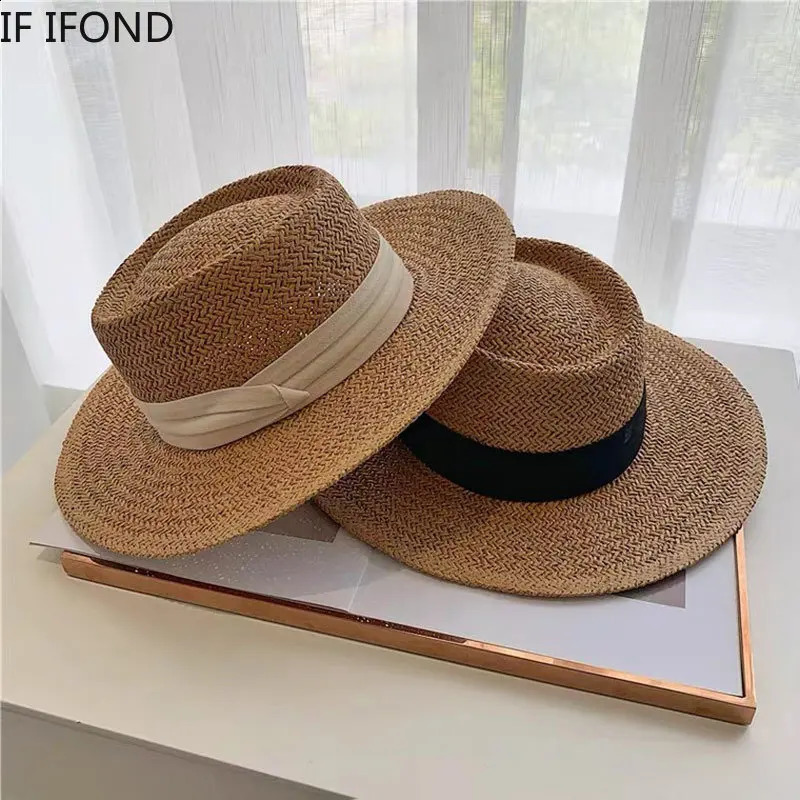 Spring Summer Breathable Straw Hats For Women Fashion Casual Fedora Hat Outdoor Concave Top Travel Hats Panama Beach Sun Hat 250303