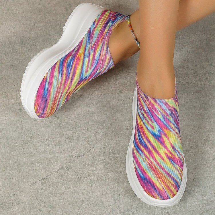 Women's Colorful Slope New Style 2025 Rainbow Casual Shoes Large Summer Upper Thick Bottom ddmykukumalu