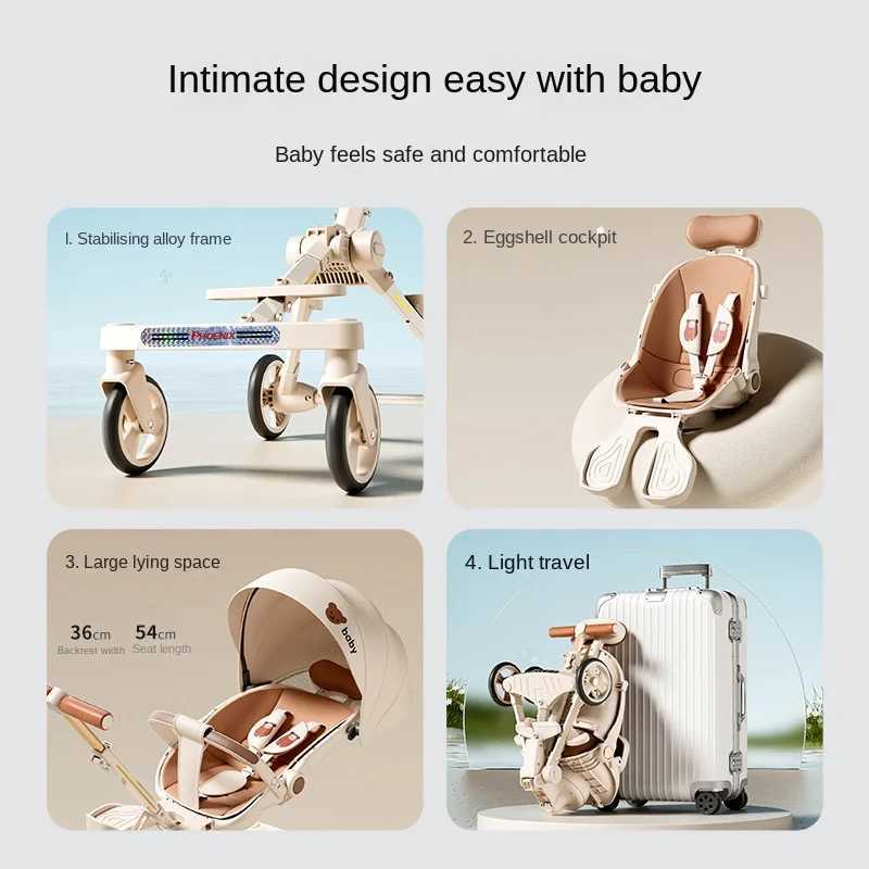 Lightweight stroller Childrens stroller baby can lie down and sit High Landscape Two-way Seat Foldable Multifunctional StrollerXJ250306