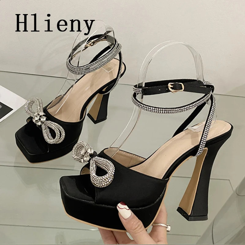 Hlieny 2025 Sexy PVC Transparency Sandals High Heels Women Pumps Fashion Bowknot Crystal Square Toe Platform Prom Shoes 250305
