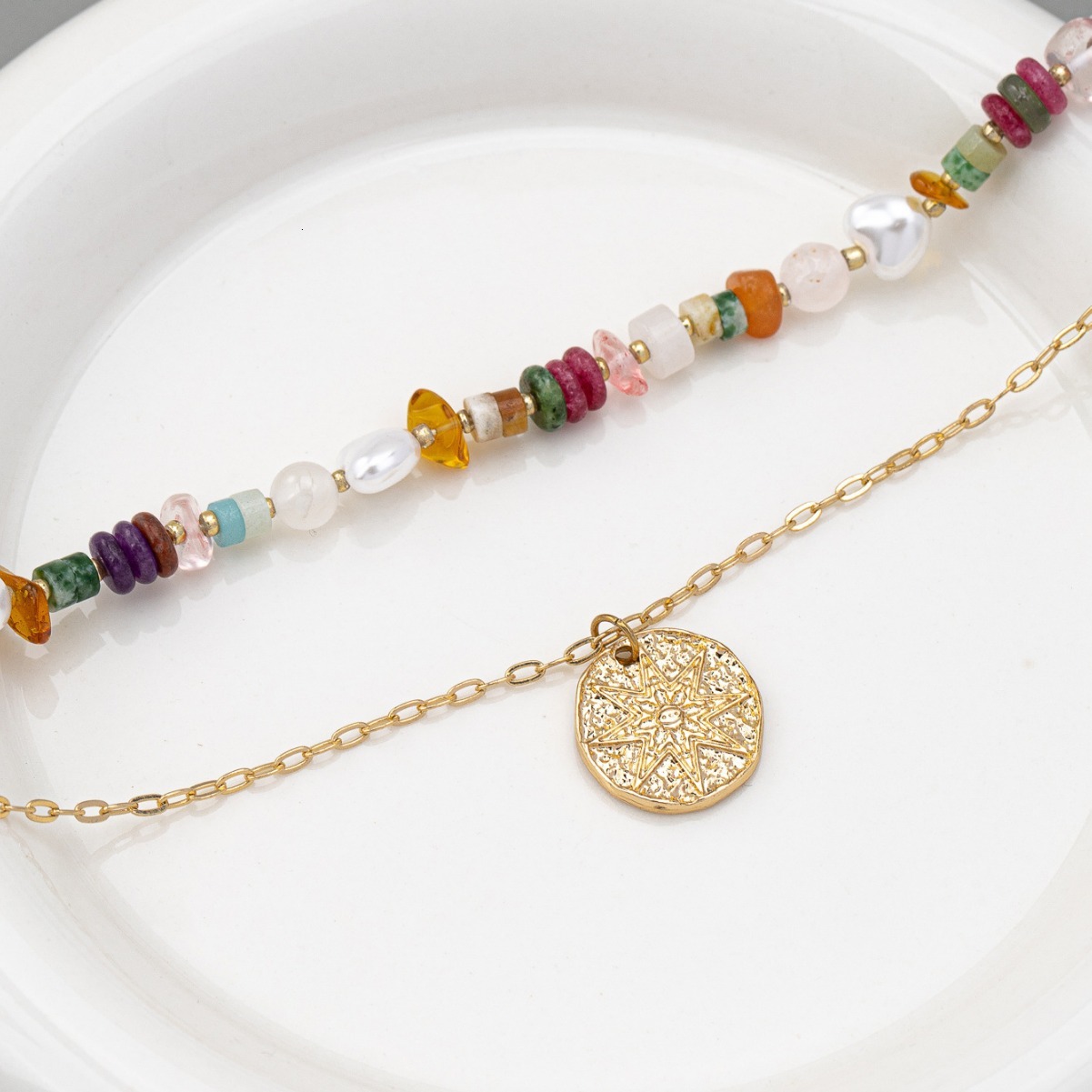 Fashion Personality Simple Double Chain Necklace With Beaded Double Chain Necklace With High Sense Clavicle Chain Women's Jewelry