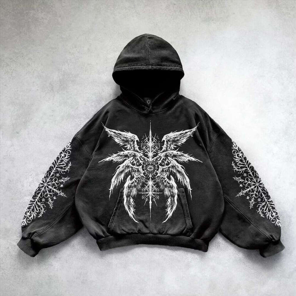 Sweatshirt printed pattern long sleeved pullover hooded jacket street trend y2k gift for man
