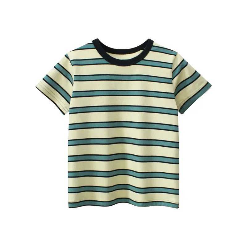 Brand New Striped T Shirt Boys 2025 Summer Childrens Clothing Short Sleeve O-Neck Cotton Tops Tees Kids Clothes 2-10YT250306