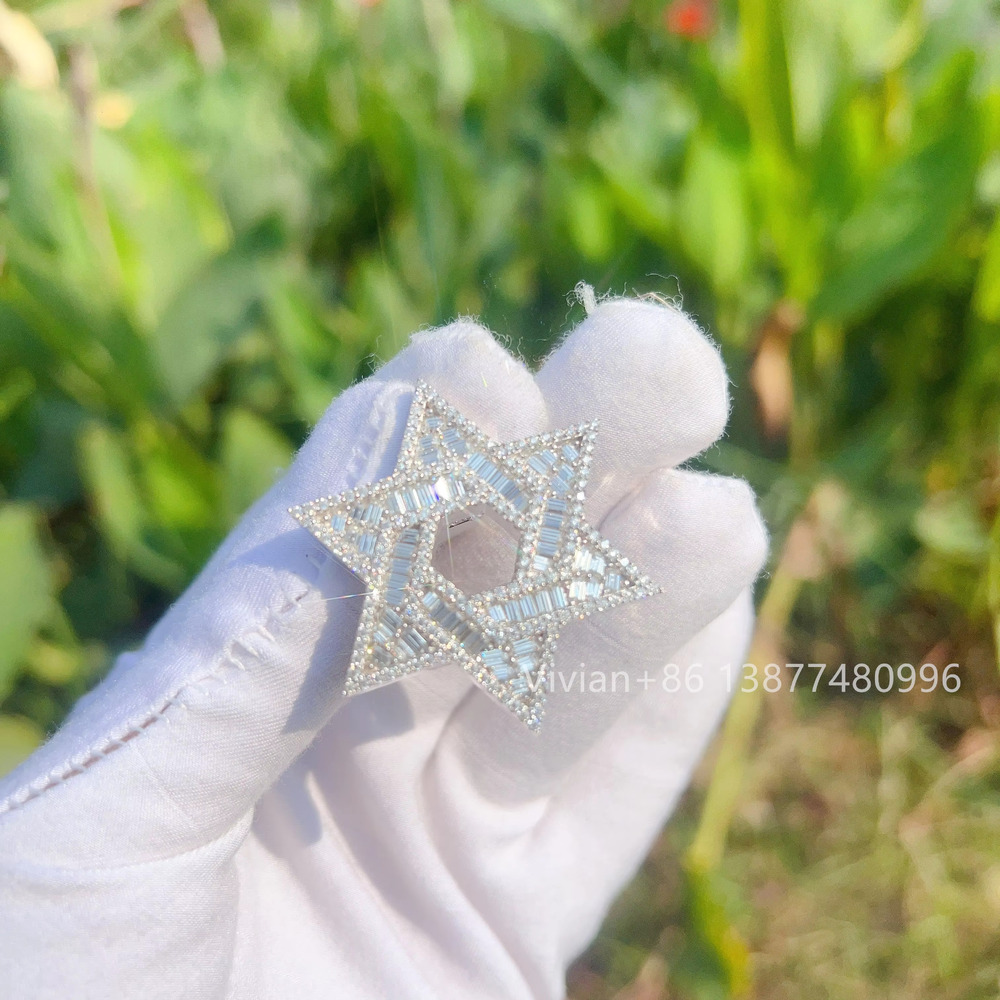 Luxury Star Iced Out Fashion Silver Necklace with Blank Vvs Moissanite Chain Gold Filled Pendant