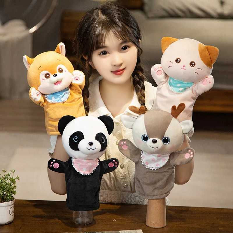 Free shipping Stuffed Plush Animals Hand Finger Story Puppet Kawaii Dolls Educational Toys Cat Deer Panda Shiba Inu Birthday Gift