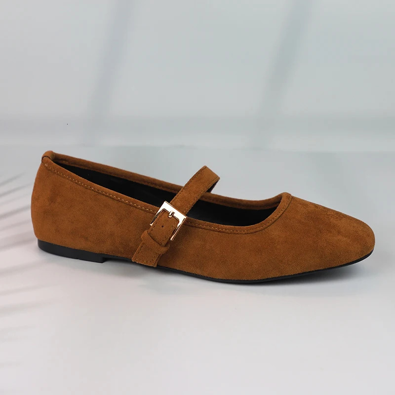 Walking Womens Mary Janes Shoes 2025 Spring Round Toe Soft Faux Suede Retro Brown Girl Barefoot Ballet Flats 250306