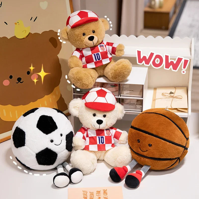 25 Cm Di Calcio Carino Da Pallacanestro Peluche Bambola Orsacchiotto Cuscino Sp…