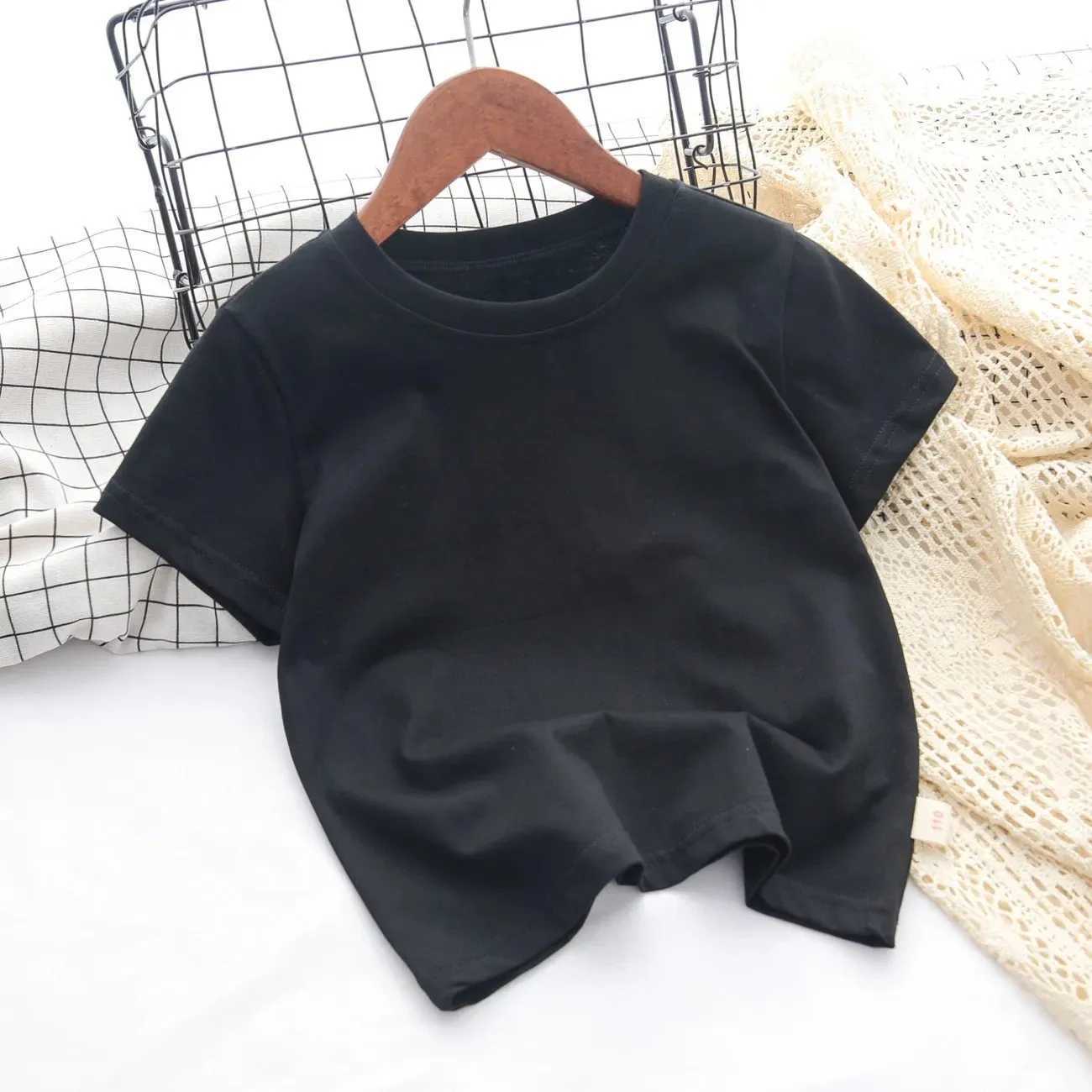 Solid Color 100% Cotton T-shirts Boys Girls Kids Clothes Black T Shirt Summer Casual White Short Sleeve Tshirt High-quality TopsT250306